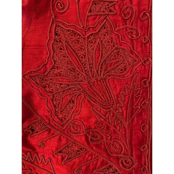 Vintage Norm Thompson Ruby Red Silk Embroidered Holiday Festive Jacket Size M - Picture 8 of 9